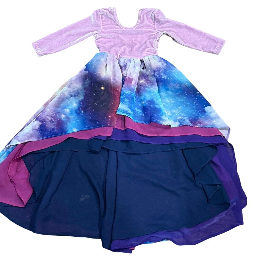 Pleiades Designs 3T Galaxy Velvet Chiffon Hi Low Dress Purple Blue